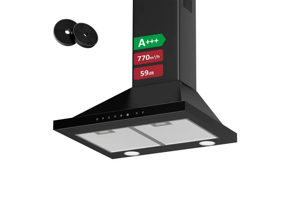 Levivo Wandhaube A+++ Dunstabzugshaube 60cm Umluft & Abluft mit 770 m³/h A+++ Dunstabzugshaube 60cm Umluft & Abluft mit 770 m³/h, Aktivkohlefiltern, Fettfiltern, LED-Beleuchtung