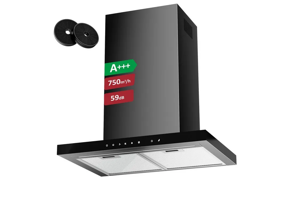 Levivo Wandhaube A+++ Dunstabzugshaube 60cm Umluft & Abluft mit 750 m³/h A+++ Dunstabzugshaube 60cm Umluft & Abluft mit 750 m³/h, Aktivkohlefiltern, Fettfiltern, LED-Beleuchtung