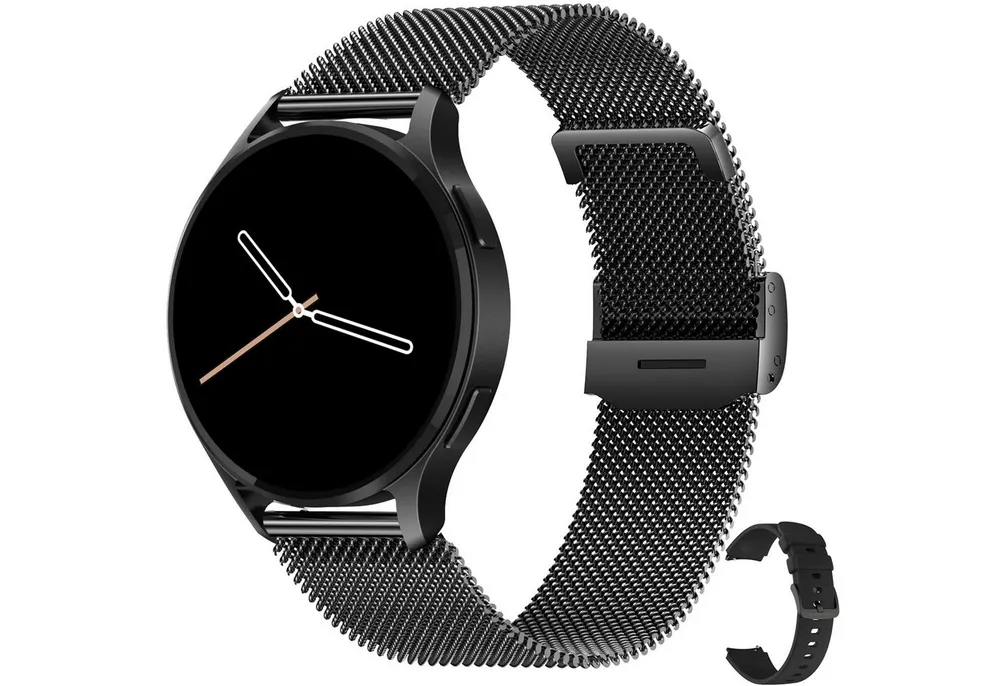 Levowatch EDGY Herren Smartwatch, Sprachassistent, AMOLED Always-On Display Smartwatch (3,8 cm/1,43 Zoll, Android und iOS) Fitness Tracker Uhr, 3 Armbänder, BT5.3, wasserdicht, 460ppi, Metallgehäuse, 4-teilig, Schrittzähler, Puls, SpO2, Blutdruck, Schlafüberwachung, Anruffunktion