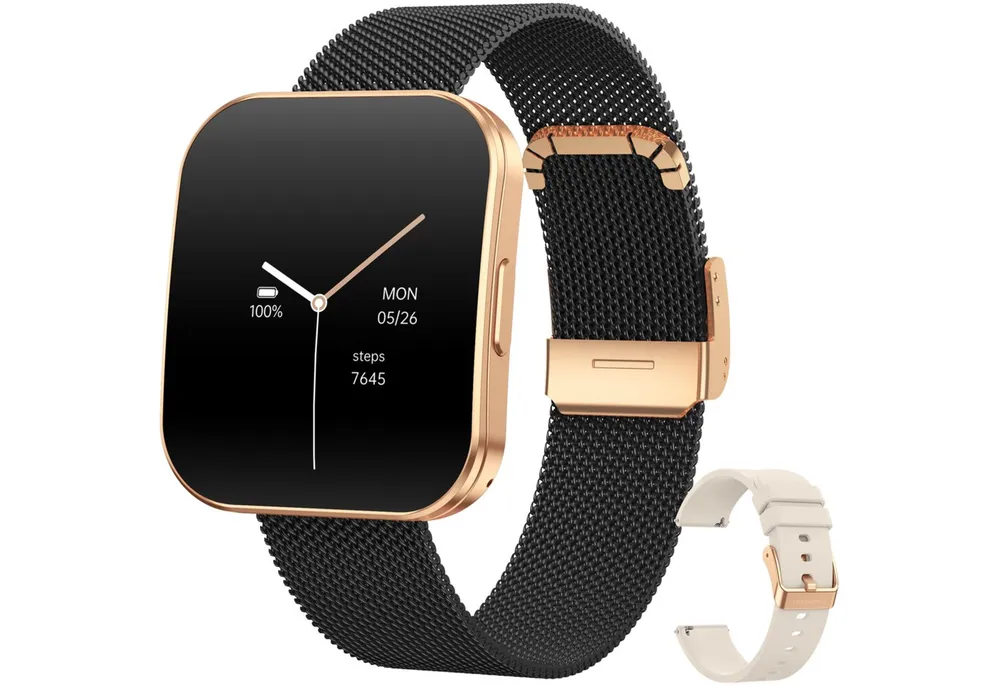 Levowatch TINY Damen Smartwatch, Sprachsteuerung, AMOLED Always-On, dünne 8mm Smartwatch (4.7 cm/1.8 Zoll, Android und iOS) Fitness Tracker Uhr, 3 Armbänder, Menstruationszyklus, wasserdicht, 8mm Metallgehäuse, 4-teilig, Damengröße, Telefon Funktion, Anrufe, Schrittzähler, Puls, Blutdruck, Stress- & Schlafüberwachung