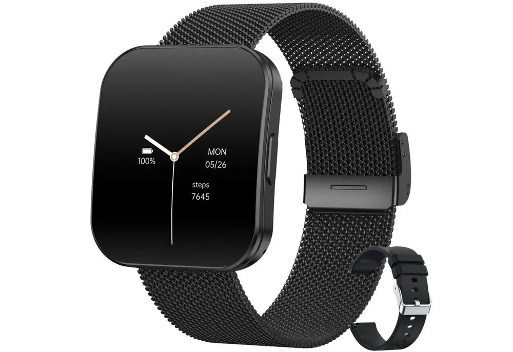 Levowatch TINY Herren Smartwatch, 8mm flach, Sprachassistent, AMOLED Always-On Smartwatch (4,7 cm/1.8 Zoll, Android und iOS) Fitness Tracker Uhr, 3 Armbänder, BT5.3, wasserdicht, robustes Alu-Gehäuse, 4-teilig, Schrittzähler, Puls, SpO2, Blutdruck, Schlafüberwachung, Anruffunktion