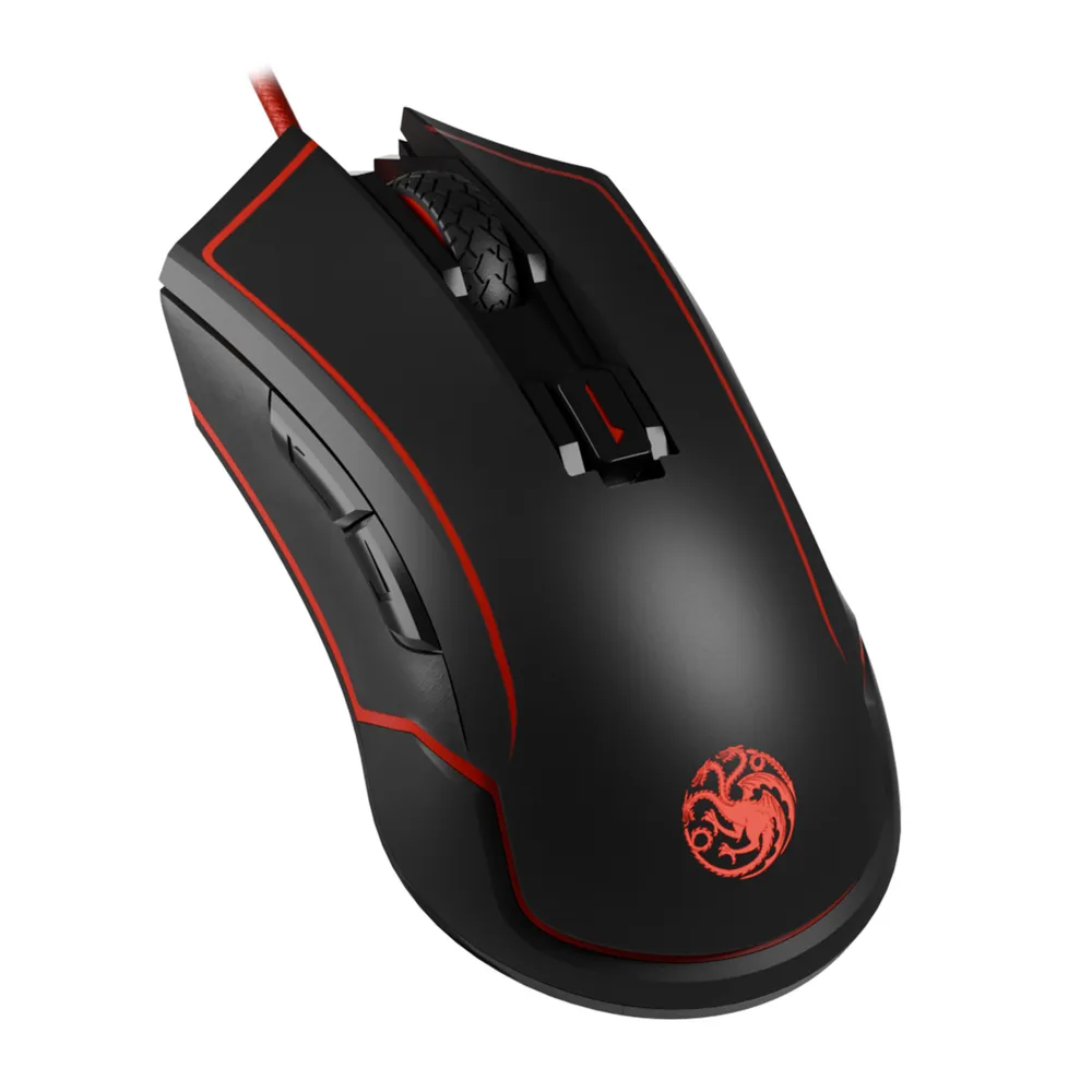 Ratón Lexip HBO Game of Thrones-Targaryen Wireless USB Type-C 4800DPI Schwarz Rot RGB