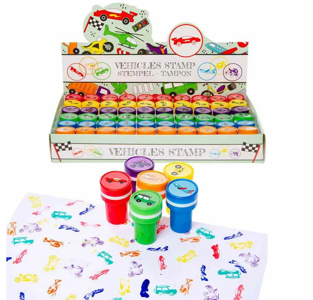 LG-Imports Stempel Kinder mit Fahrzeug Motiven im Display Stempelkissen (60-tlg)