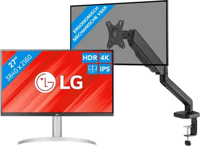 LG 27UP83AK-W + BlueBuilt Monitorhalterung Gasfeder für 1 Monitor