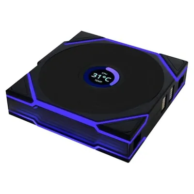 Lian-Li UNI FAN TL 120mm ARGB PWM Reverse kabelloser Zusatzlüfter LCD Touchpanel schwarz
