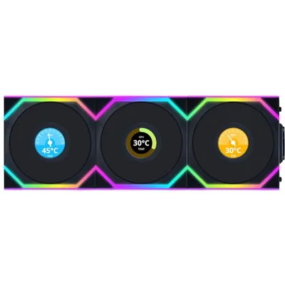 Lian-Li UNI FAN SL WIRELESS LCD 120 ARGB, 3 Lüfter mit invertierten Flügeln und 120 mm schwarzem Bildschirm