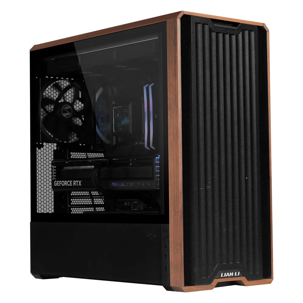 PC Gehäuse Lian Li Lancool LAN217X Midi Tower Stahl Glas Holz Schwarz Braun
