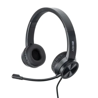 Kopfhörer Lindy 20439 kabelgebunden USB-C Office Headset mit Mikrofon und Inline-Steuerung Schwarz