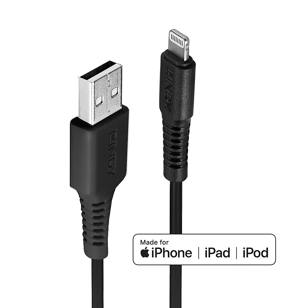 Lightning-Kabel Lindy 31322 3 m USB A an Stecker Schwarz