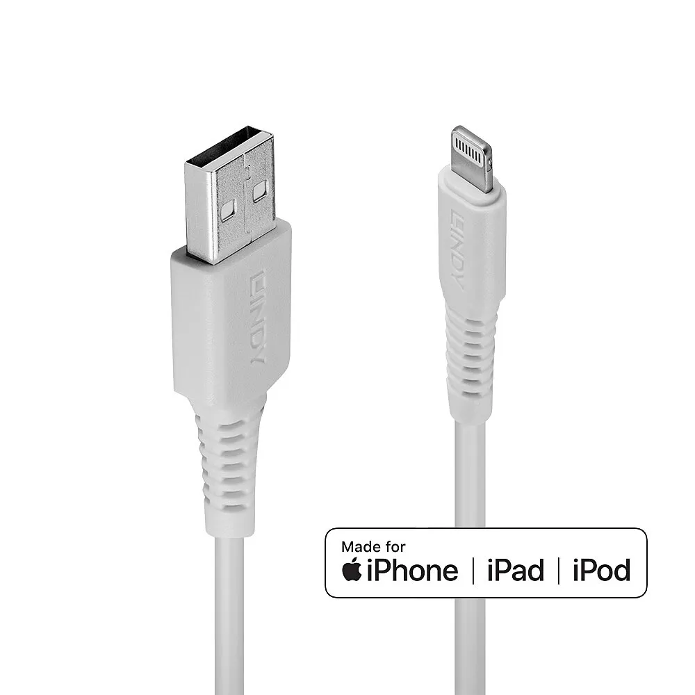 Lindy Lightning-Kabel, für Apple iPad/iPhone/iPod, 1m, Weiß, Weiß, 1m