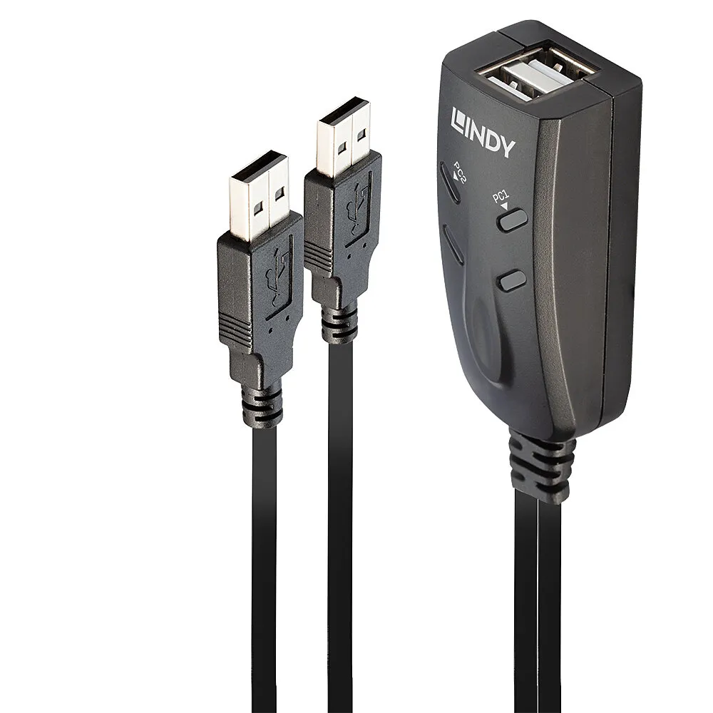 KVM Switch USB 2.0 Lindy 32165 Schwarz 2 Computer, 3 USB-Ports, LED-Anzeige, 1,1 m Kabel