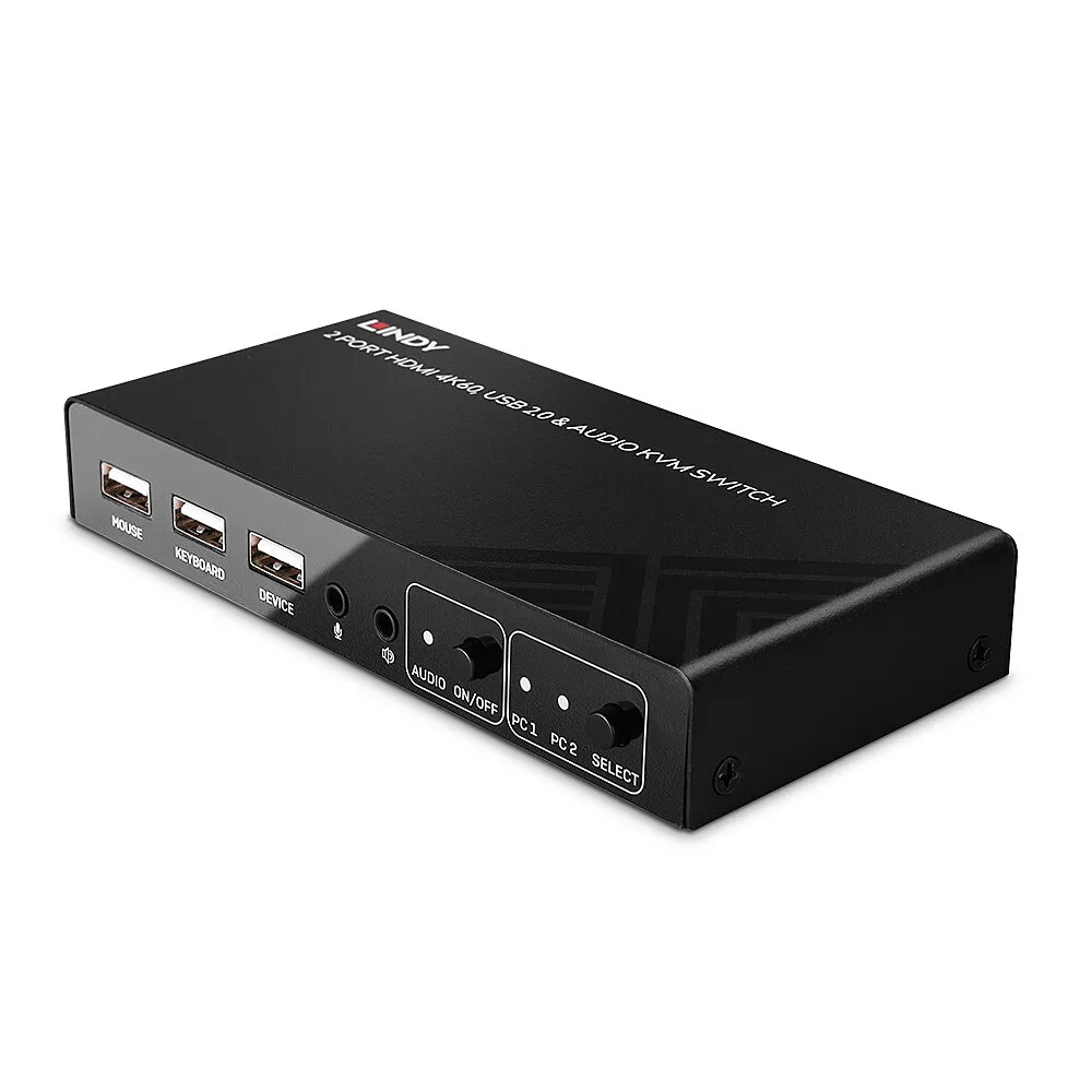 KVM-Switch Lindy 2-Port HDMI 4K60 USB Audio Schwarz