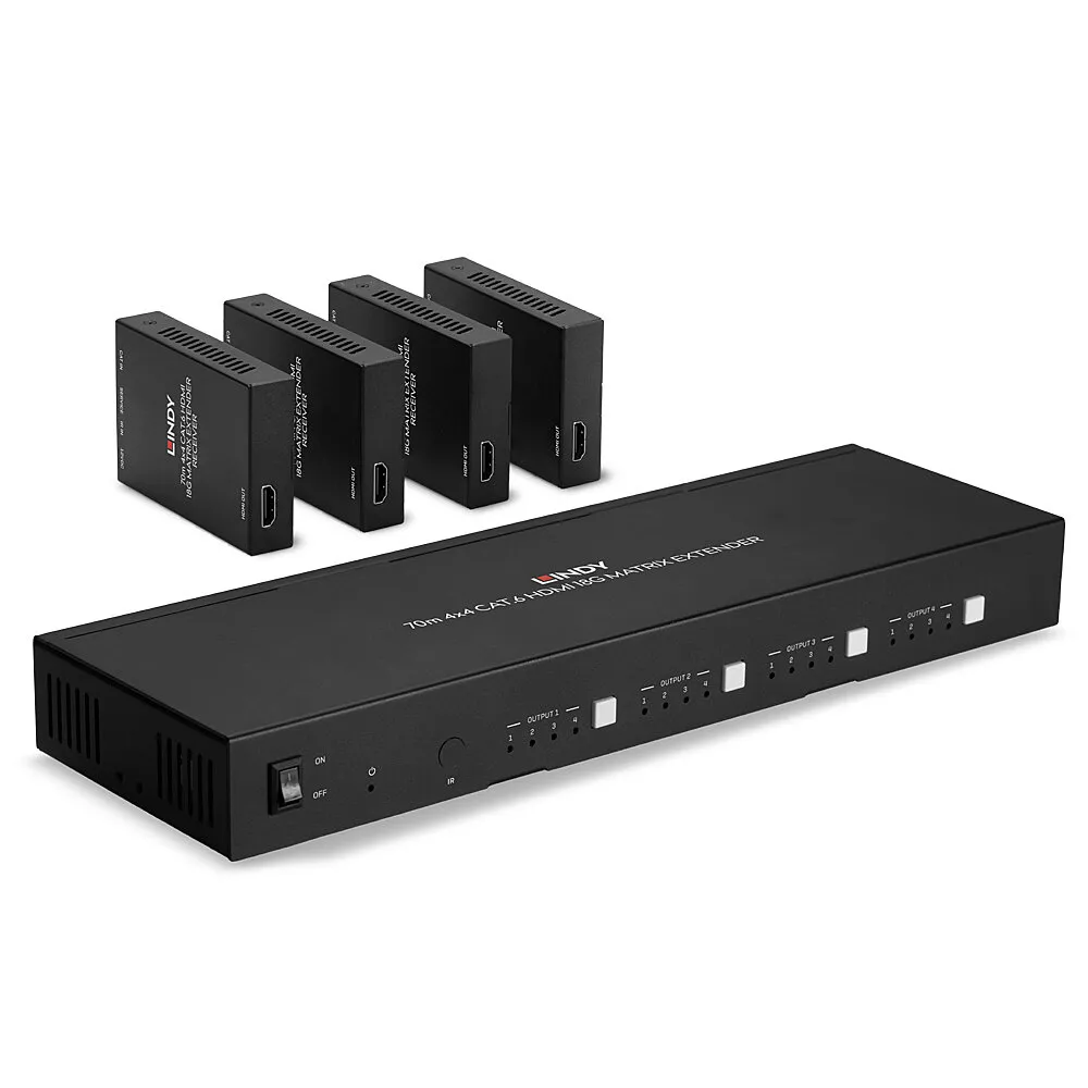 AV-Matrix-Extender 4x4 HDMI 4K60 Lindy 38328 70m Cat6