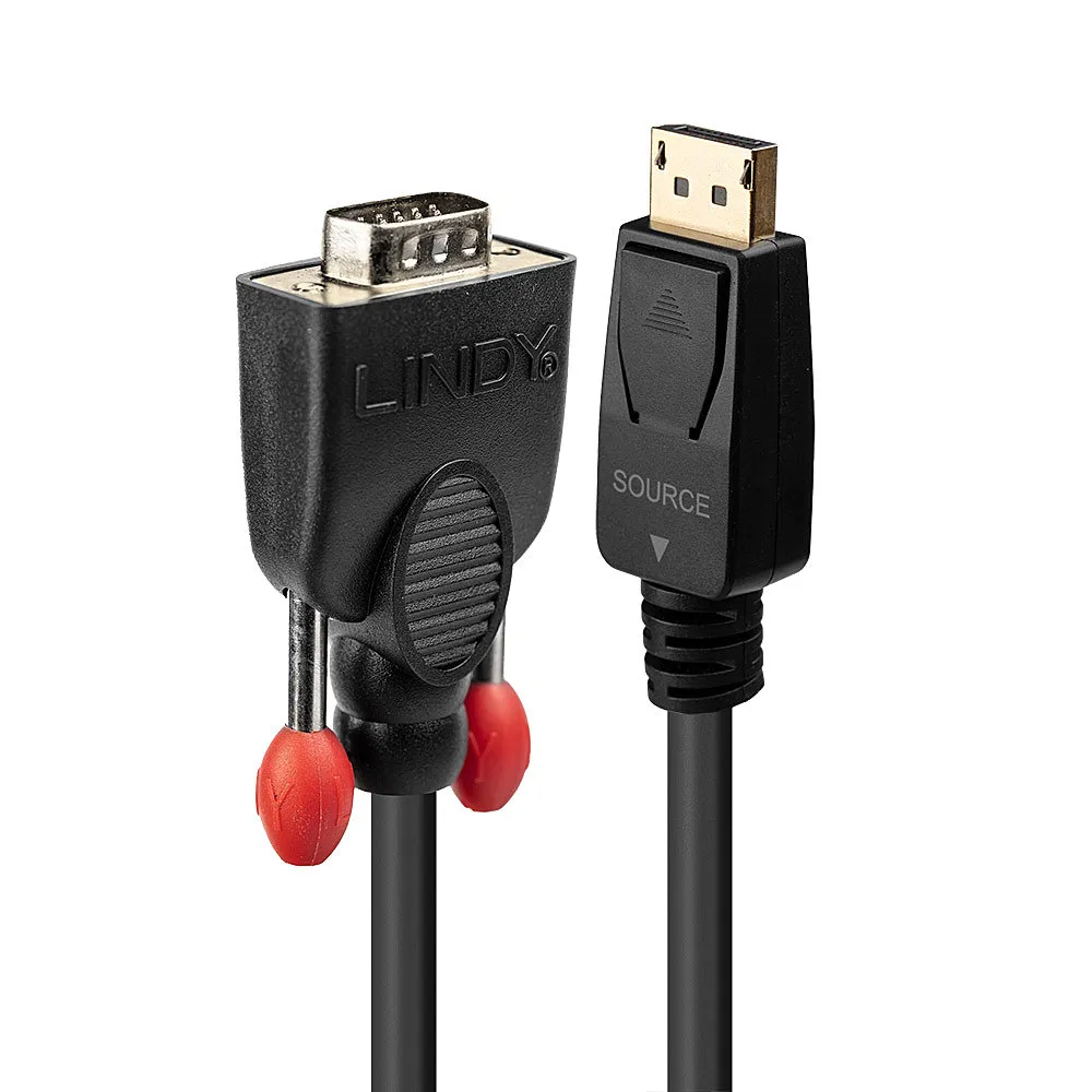 Adapterkabel Lindy 41942 VGA auf DisplayPort 2 m Schwarz hohe Auflösung