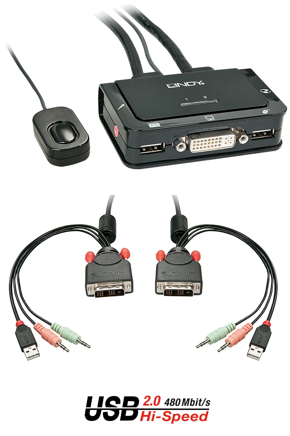 KVM-Switch Lindy 42341 USB DVI-D 2 Computer 1920x1200 Schwarz