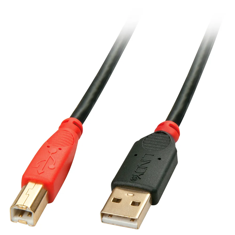 USB 2.0 A Stecker zu B Stecker Kabel 10 m Lindy Schwarz/Rot