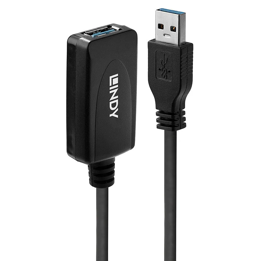 USB-Kabel Lindy 43155 USB 3.2 Gen 1 5m USB A Stecker auf USB A Buchse Schwarz