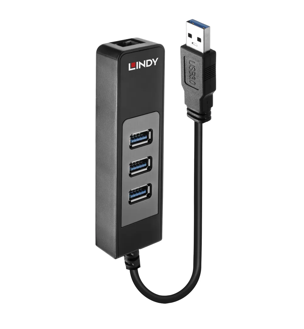 USB 3.2 Gen 1 Type-A Hub mit Gigabit Ethernet 5000 Mbit/s Schwarz Plastik 0,29 m Kabel
