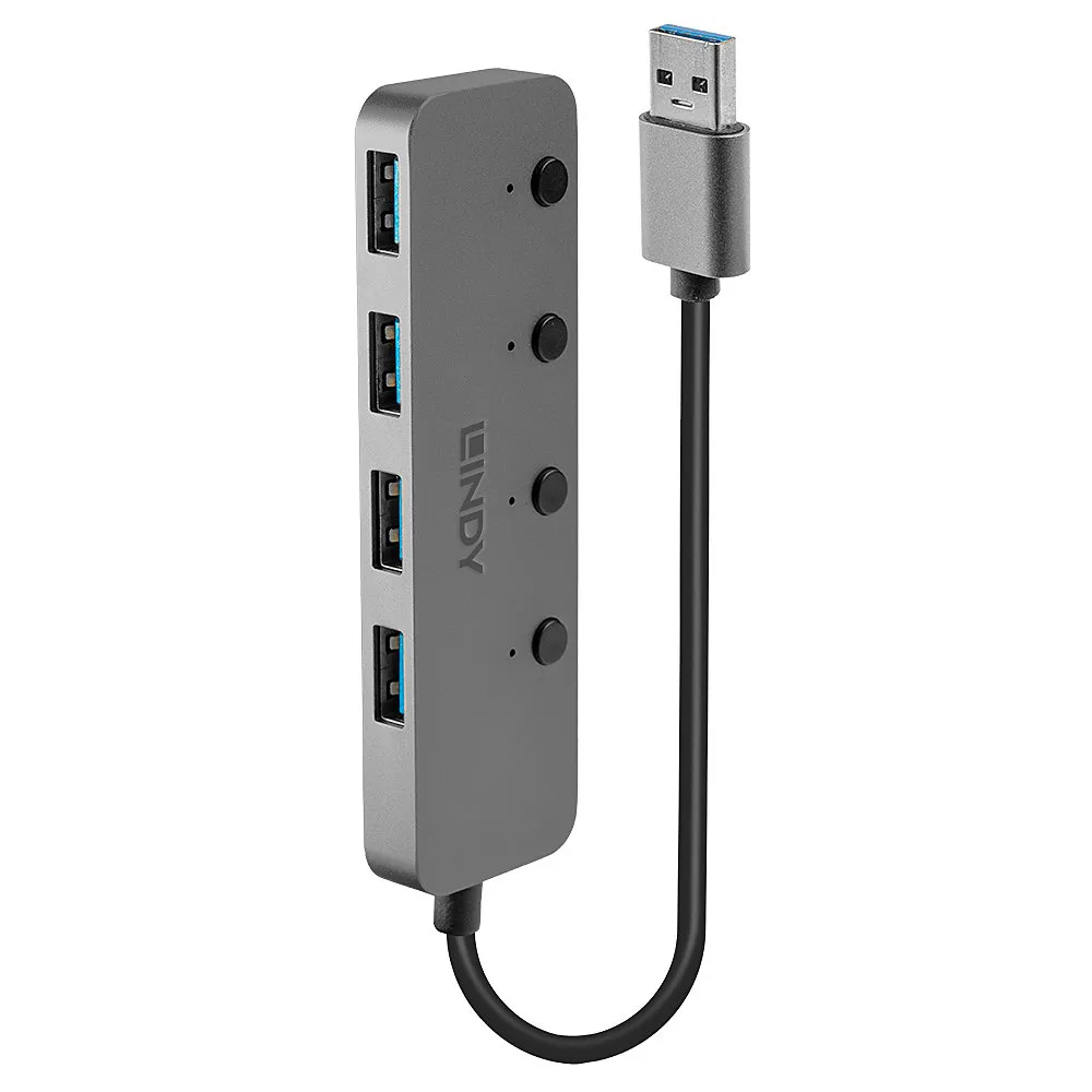 Hub USB Lindy 43309 4 USB 3.2 Gen 1 Ports Alu ABS Grau 5Gbps