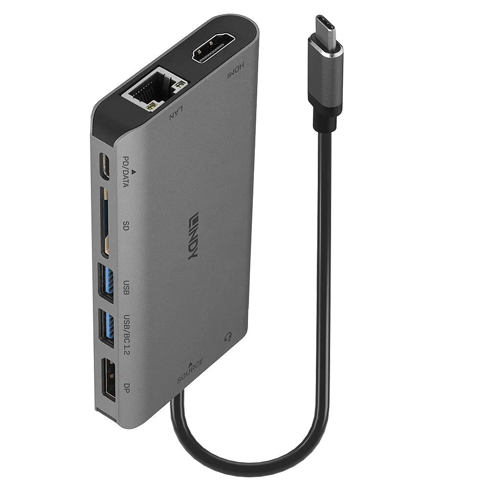 Dockingstation Lindy 43323 USB 3.2 Gen 1 Type-C 100W Ethernet 1000 Mbit/s SD Schwarz Grau