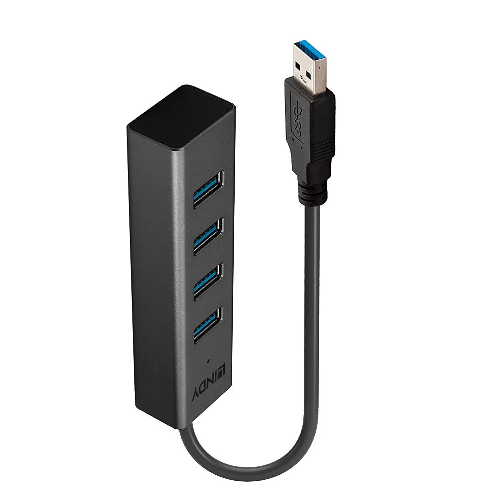 Hub USB Lindy 43324 4 Ports USB 3.2 Gen 1 5Gbps Aluminium/Kunststoff Schwarz 0,3m