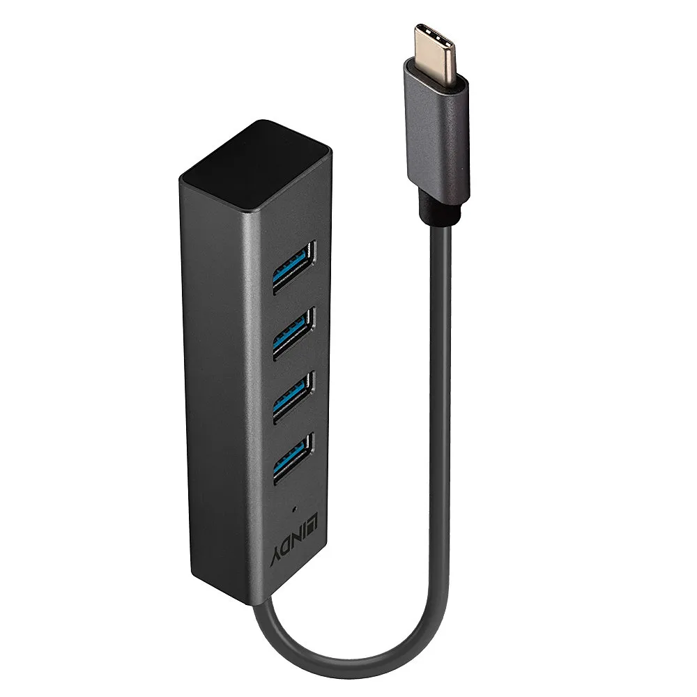 USB-Hub Lindy 43325 4x USB 3.2 Gen 1 Type-C Aluminium/Kunststoff 0,3m Grau