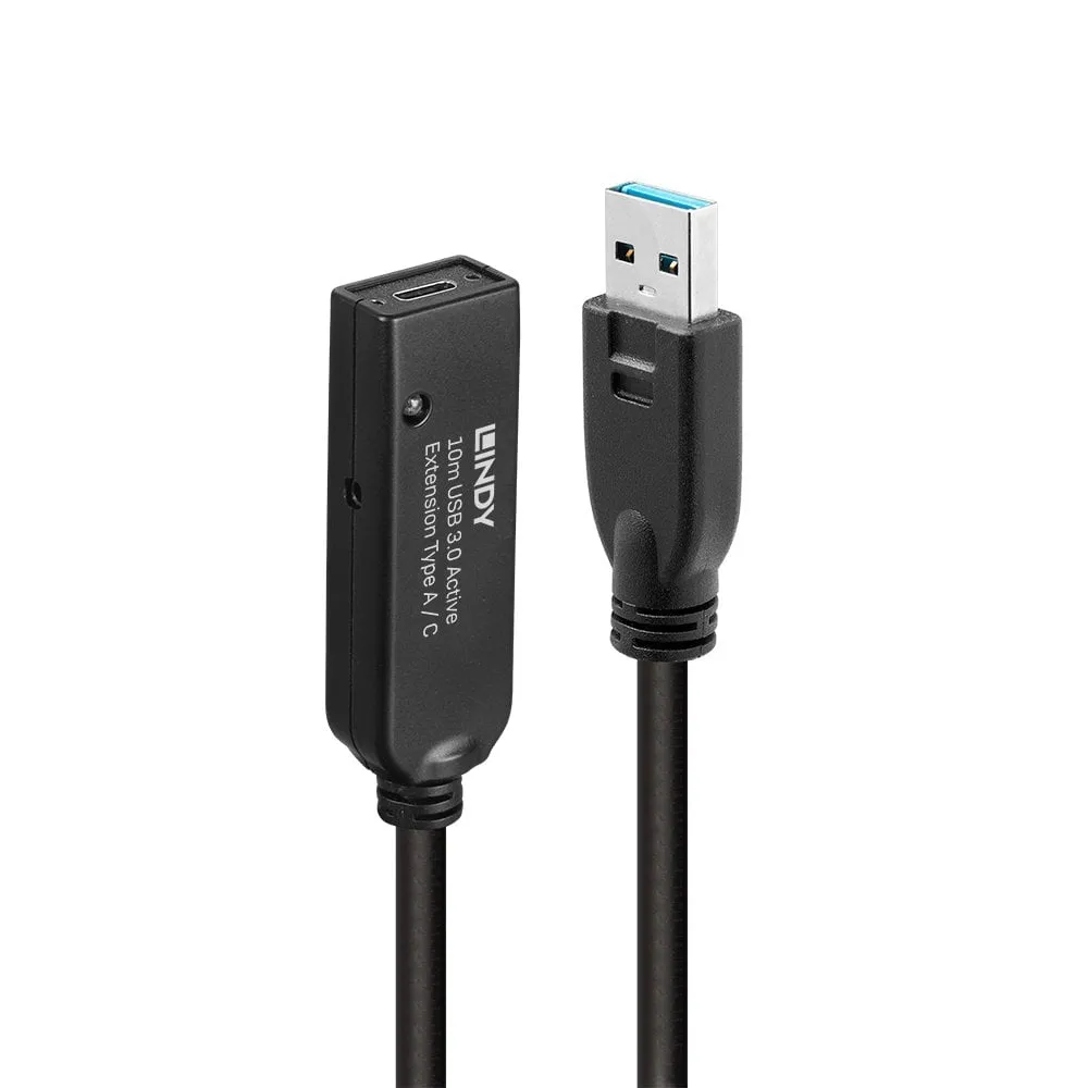 USB-Kabel Lindy 43376 10 m USB A an USB C 3.2 Gen 1 5 Gbit/s Schwarz