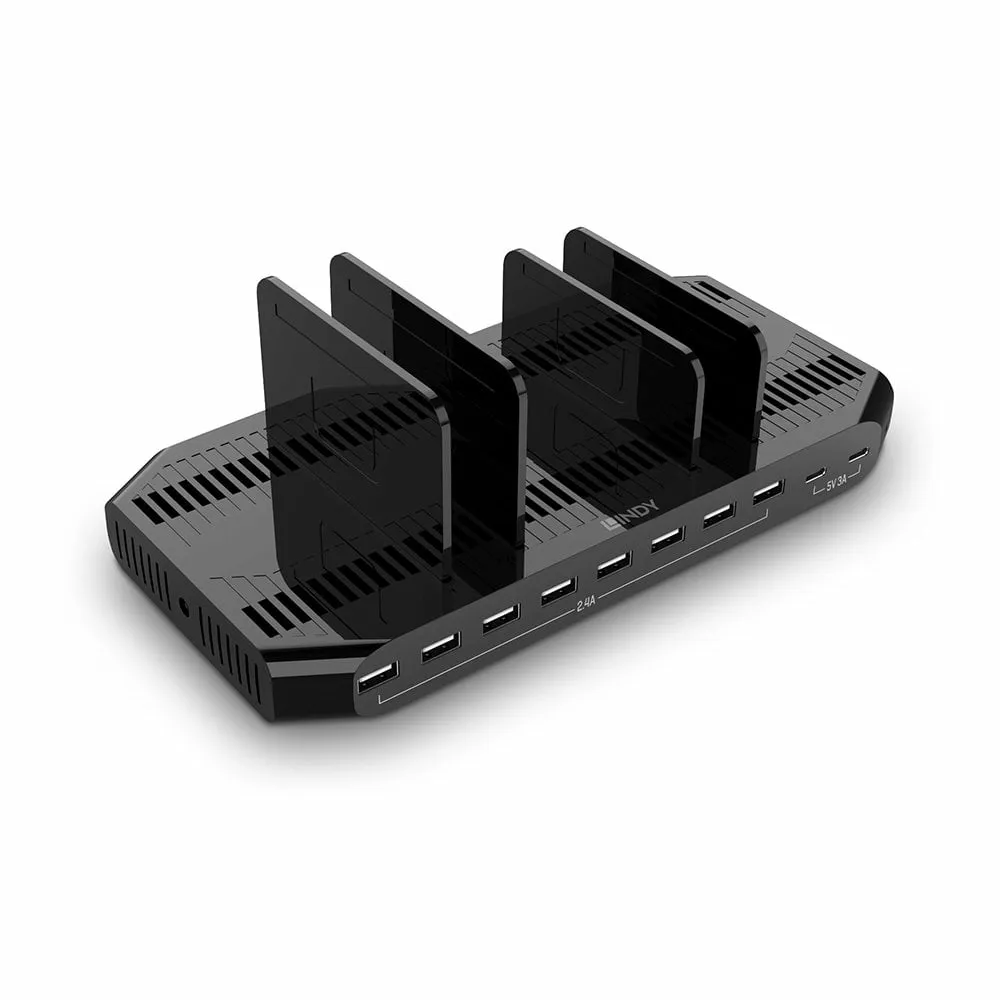 Ladegerät Lindy 73435 10 USB-Ports Schnellladung 120W Schwarz
