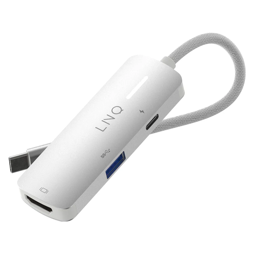 Hub USB-C Linq 3in1 HDMI 4K PD 140W USB-A Aluminium Grau-Weiß