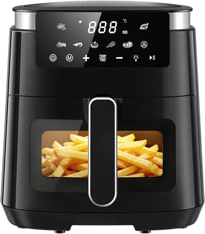 LLIVEKIT Heißluftfritteuse, 1250 W, 5.5L für 2–4 Personen 8-in-1 mit Sichtfenster & Beleuchtung