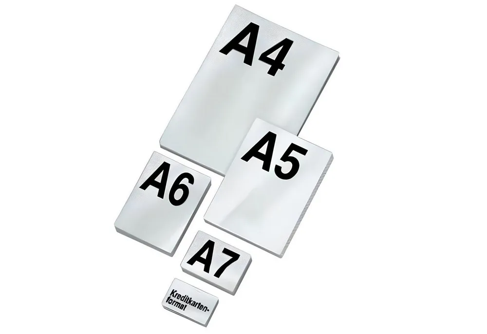 LMG Germany Schutzfolie Laminierfolien-Set 5x100 Stück A4, A5, A6, A7 & Kreditkartenformat, Glänzend – für brillante Farben und professionelle Optik