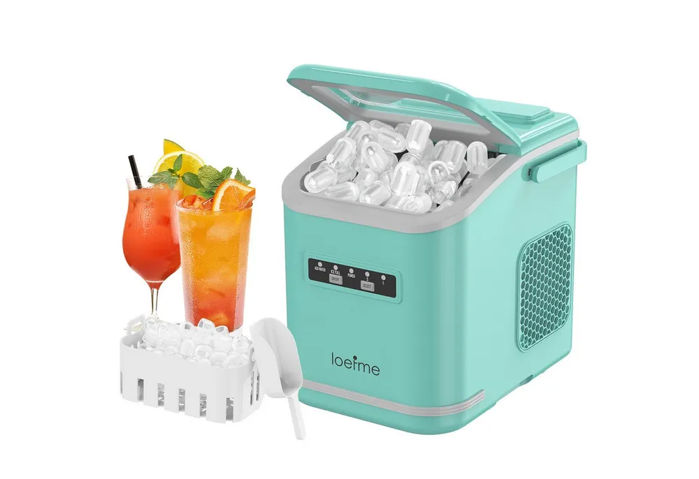 loefme Eiswürfelmaschine Tragbarer, 12kg/24h, 9 Würfel in 6 Min, mit Selbstreinigung, 2 Eisgrößen, Leiser Eiswürfelbereiter mit Tragegriff, 1,4L Tank