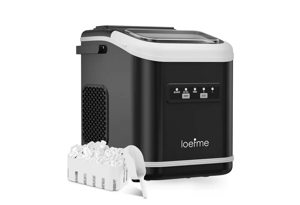 loefme Eiswürfelmaschine Tragbarer, 12kg/24h, 9 Würfel in 6 Min, mit Selbstreinigung, 2 Eisgrößen, Leiser Eiswürfelbereiter mit Tragegriff, 1,4L Tank