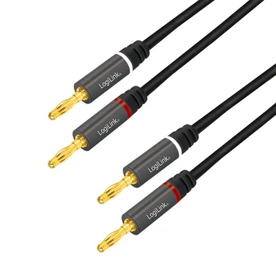 LOGILINK Lautsprecherkabel CA1211, 5 m, 2x2x Bananenstecker, Nylon, schwarz
