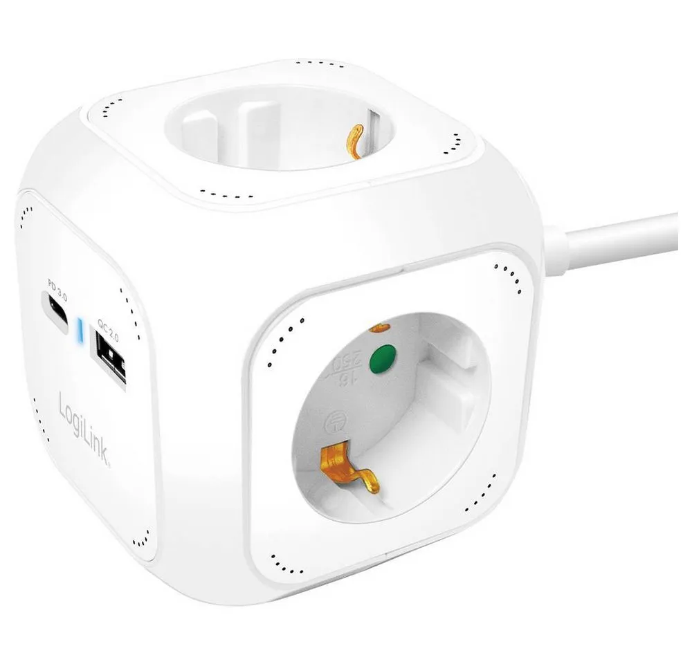 LogiLink LPS283U Steckdosenwürfel Weiß Schutzkontakt 1 St. Steckdosenleiste, mit USB, mit USB-C®, Power Delivery