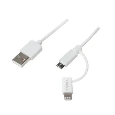 LOGILINK USB-Daten/Ladekabel mit Micro USB und Lightning Anschluss, 1 m,