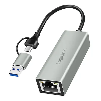 LOGILINK USB-Netzwerkadapter UA0238B USB-C zu Gigabit Ethernet-Adapter mit 2-in-1 USB-Anschluss