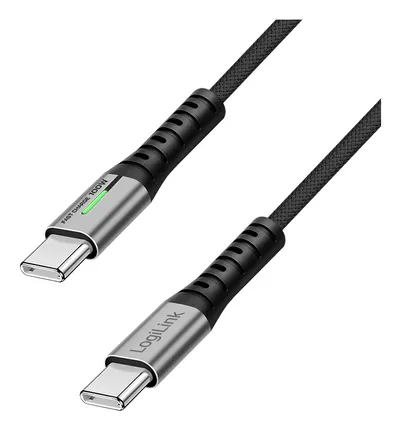 LOGILINK USB3.2 Kabel CU0430 USB-C M/USB-C M 100W LED Metall 0,3m schwarz