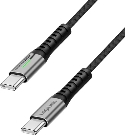 LOGILINK USB3.2 Kabel CU0441 USB-C M/USB-C M 240W 4K LED Metall 0,5m schwarz