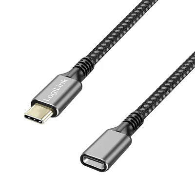 LOGILINK USB3.2 Kabel CUA0108 USB-C M/USB-C F PD Alu 1m schwarz/grau
