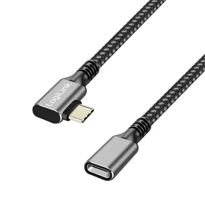 LOGILINK USB3.2 Kabel CUA0112 USB-C M 90°/USB-C F PD AV Alu 2m schwarz/grau