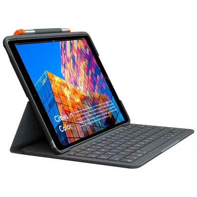 Logitech Slim Folio Hülle mit Bluetooth-QWERTZ-Tastatur (Spanisch) für iPad Air (3. Generation) – Schwarz