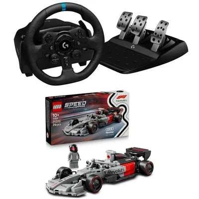 Lenkrad Logitech G923 PS4 PS5 PC mit Pedalen und LEGO Audi F1 R26