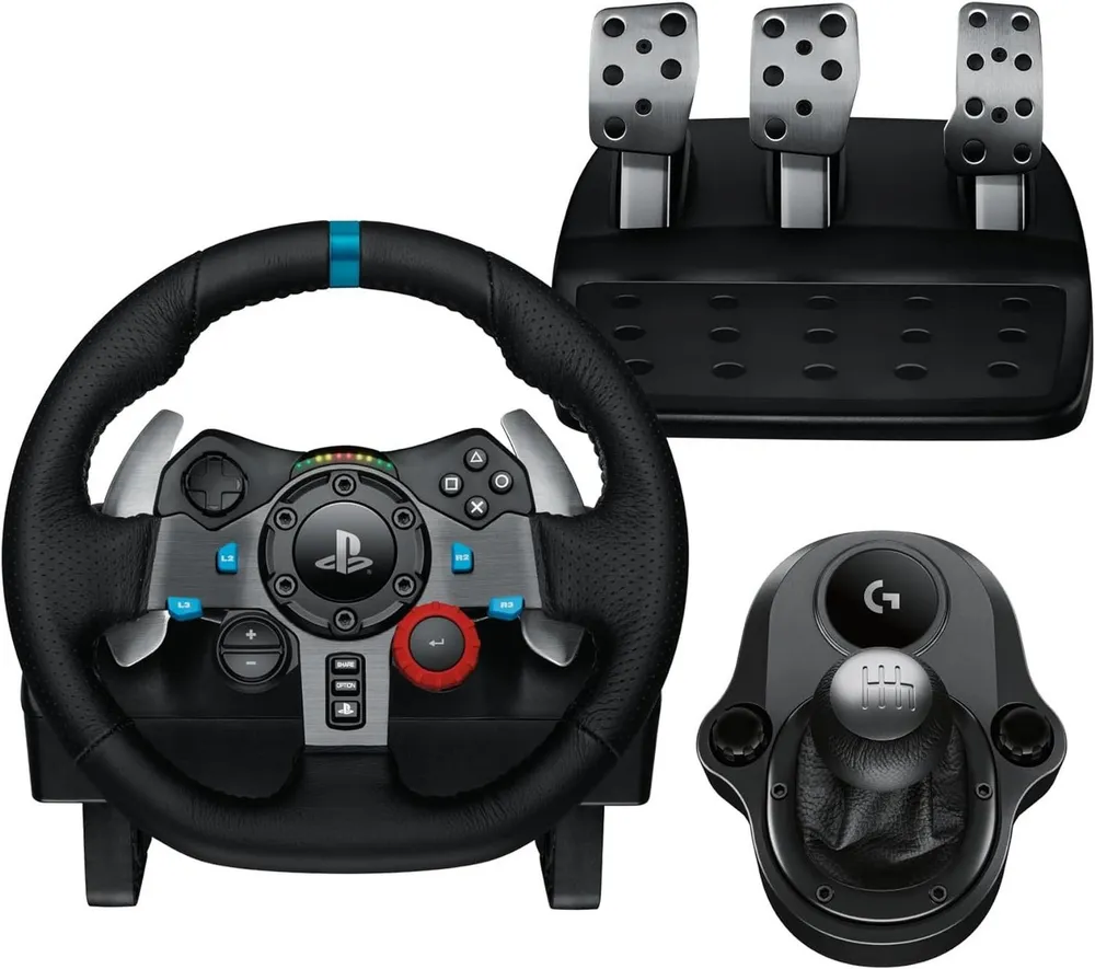 Logitech G29 Lenkrad mit Pedalen und Schaltung Playstation PS5, PS4, Windows PC Gaming-Lenkrad (Driving Force Komplett Set mit 6 Gänge Schaltknauf Schalthebel, Rennlenkrad, Bremspedale)