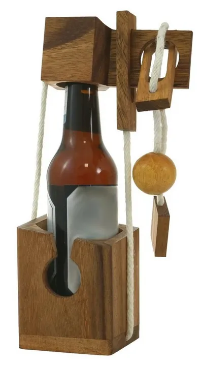LOGOPLAY Flaschenhalter Flaschen-Tresor Mini, (1-St), Mini Flaschen-Tresor Schnurpuzzle & Geschenkverpackung aus Holz extra