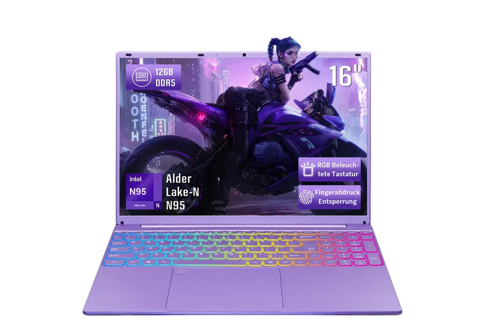 LONGEVINCE 16 Zoll Laptop – 12 GB RAM, 238 GB SSD, N95, farbbeleuchtete Tastatur Notebook (40,64 cm/16 Zoll, Intel Intel Alder Lake-N N95, 12 GB, 238 GB SSD)