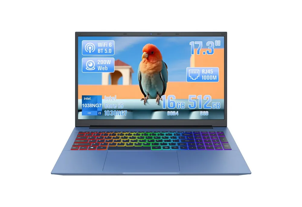 LONGEVINCE Full HD Business-Notebook, 16GB RAM Notebook (43,94 cm/17.3 Zoll, Intel Core i5-1038NG7, Intel UHD Graphics-Serie, 16 GB, 476 GB SSD, Wi-Fi 6, BT 5.0, 2-MP-Webcam)