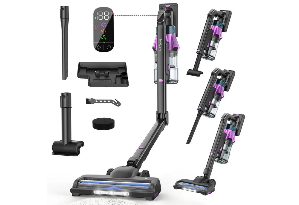 lubluelu Akku-Hand-und Stielstaubsauger G30 Kabelloser Akkusauger mit KnickRohr 50000pa / 2-in-1-Ladestation, 500 W, beutellos, 90° faltbare flexible Bodenbürste