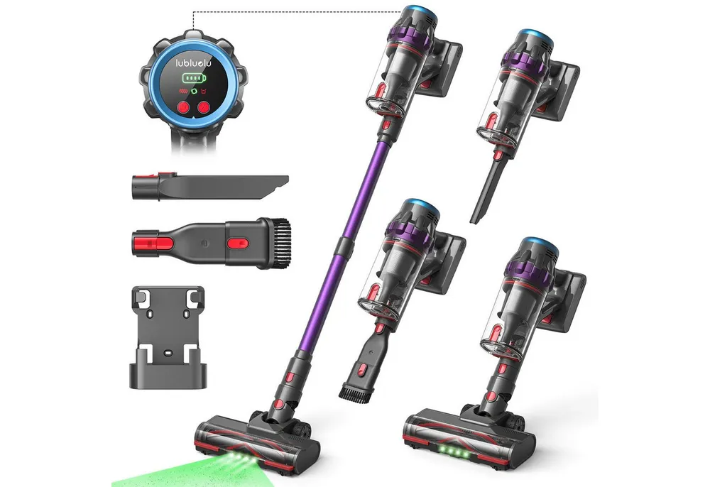 lubluelu Akku-Hand-und Stielstaubsauger Akkustaubsauger Akku Handstaubsauger 50000pa, 550 W, beutellos, LED Green Dusting Beleuchtung / Anti-Verwicklungs-Bürste