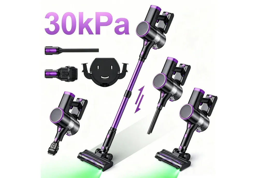 lubluelu Akku-Hand-und Stielstaubsauger P4 kabellos 50 Minuten Laufzeit Akkustaubsauger mit Geen LED, 150 W, beutellos, 30 kPa / Staubentleerung mit einem Klick
